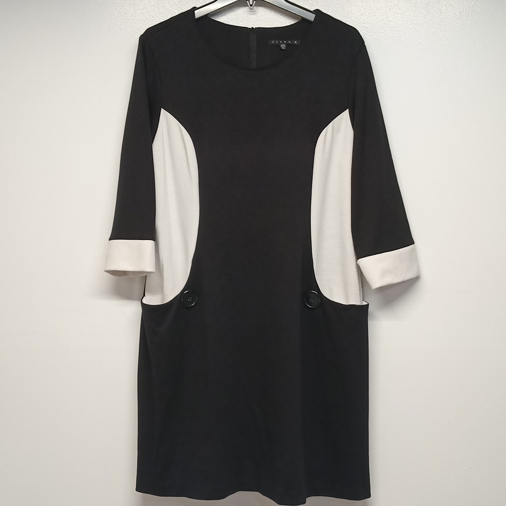 Tiana B. 3/4 sleeves scoop neck chic midi dress women's size X-large black&white - Picture 11 of 12